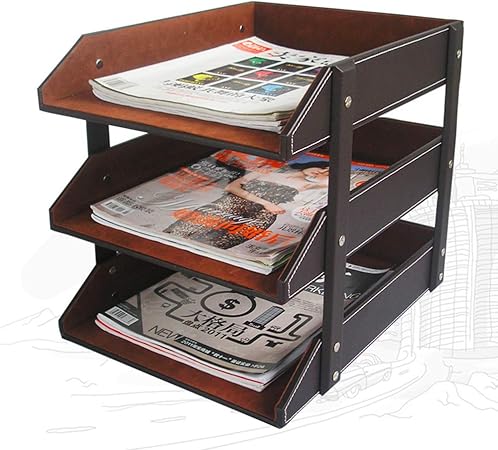 Amazon Cika 書類トレー 書類収納 レターケース 卓上収納ラック 3段 ファイルボックス Pu材 高級感 ブラウン 書類 トレー レターケース 文房具 オフィス用品