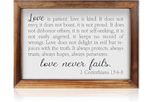CHDITB Love Is Patient Framed Wood Sign Plaque(16×11), 1 Corinthians Wooden Wall Table Sign with Inspirational Quotes, Vintage Holy Bible Christianity Wall Art Sign for Living Room Farmhouse