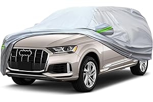 QUYDDC 360° Six Layers All Weather Car Cover Universal Fit for SUVs Up to 201"-211", Waterproof, Snow Proof, UV Proof, Scratch Proof, Bird Droppings Proof with 6 Reflective Strips, Thicked Car Cover