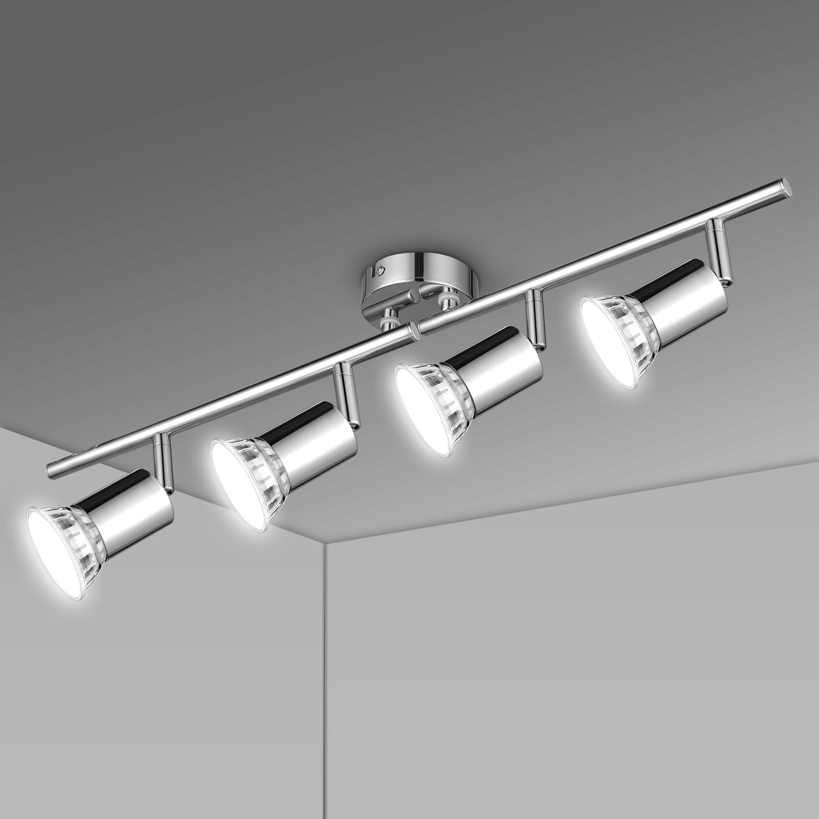 URAQT Adjustable 4 Way Ceiling Spotlight Fitting, Modern LED Ceiling Light Rotatable, GU10 Ceiling Spotlight, Indoor Metal Spot Lamp Wall Lights for Kitchen Bedroom Living Room, Bulb Not Included