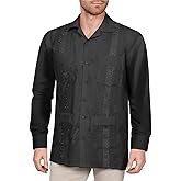 NE PEOPLE Men's Long Sleeve Embroidered Cuban Guayabera Button Down Shirts Top (S-4XL)