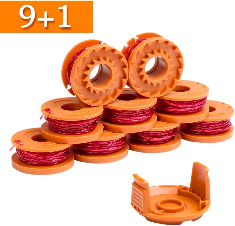 Future Way WA0010 Trimmer Spools Replacement for Worx Select Electric String Trimmers, 9-Pack Weed Eater Strings & 1 Cap, Easy to Install