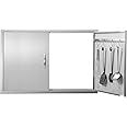 VEVOR BBQ Access Door, 39W x 26H Inch Double Outdoor Kitchen, Stainless Steel Flush Mount, Wall Vertical With Handles and Hooks, for BBQ Island, Grilling Station, Outside Cabinet