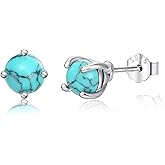 Turquoise Studs Earrings, 925 Sterling Silver 4mm/6mm Round Shape Tiny Studs, Turquoise Jewelry Present for Women Girlfriend