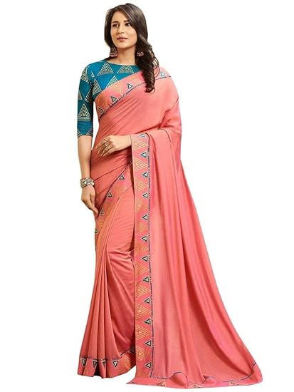 Entaro International Womens Embroidery and Lace Work Silk Saree with Blouse Piece (337342, Light Pink)
