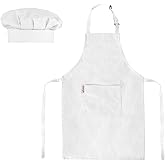Kids Apron and Chef Hat Set-Adjustable Child Apron for Boys and Girls for Cooking Baking Off-white