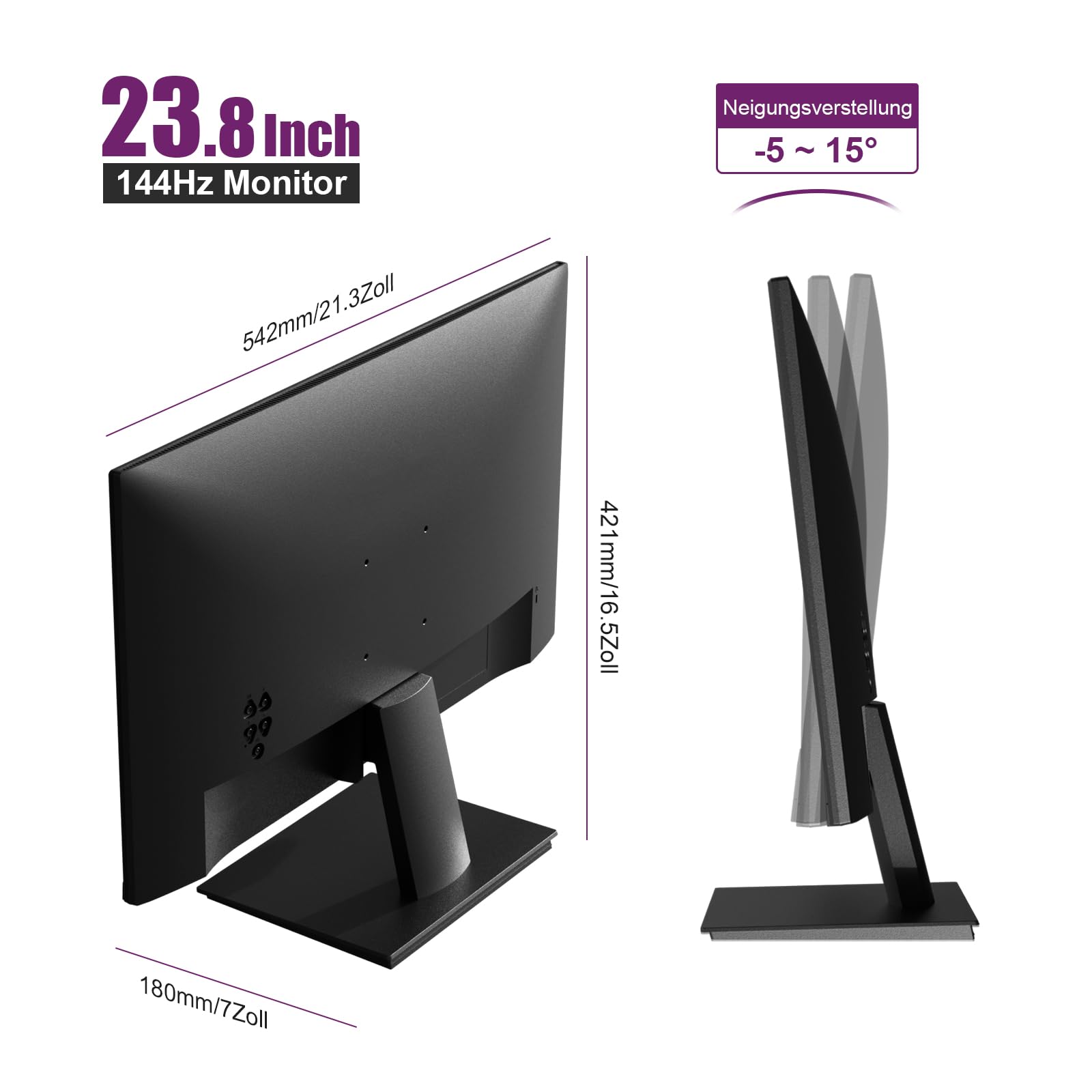 GEESUU 24 Zoll Monitor, PC Bildschirm 144Hz, FHD 1080p Gaming Monitore, 5ms, VA Eye-Care Computer Bildschirm, 99% sRGB, VESA 75x75mm, HDMI 2.0 & DP 1.2 7