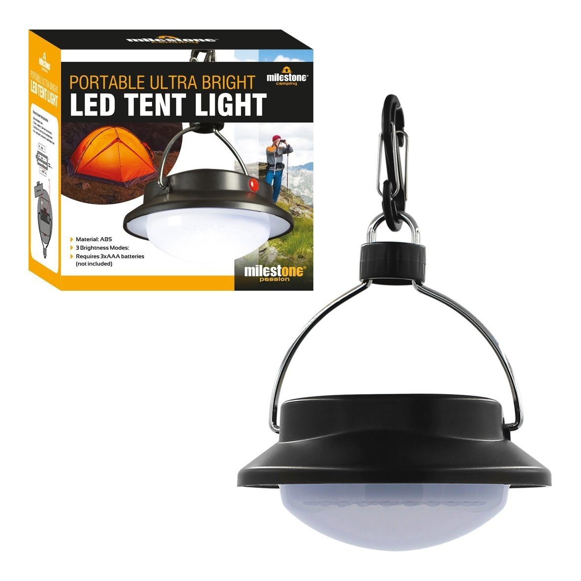 Milestone Camping 53620 Portable Ultra Bright 60 LED Tent Light / Fully Adjustable / Hook Included / Lightweight / Black