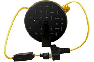 YOJOE 30 Ft Retractable Extension Cord Reel, 16/3 SJTW Power Cord with 3 Electrical Outlets and 10 Amp Circuit Breaker, Ceiling or Wall Mount, Adjustable Stopper,Yellow