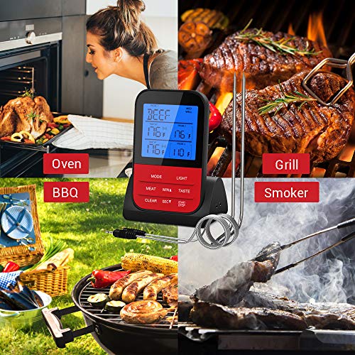 Luxear Wireless Remote Meat Thermometer Instant Read Digital Kitchen Cooking Thermometer with Large LCD Dual Probe Food Thermometer for Smoker Oven Kitchen Candy BBQ Grill 100 Feet Range