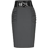 Belle Poque Women Pencil Skirt High Waisted Midi Pencil Skirt with Belt