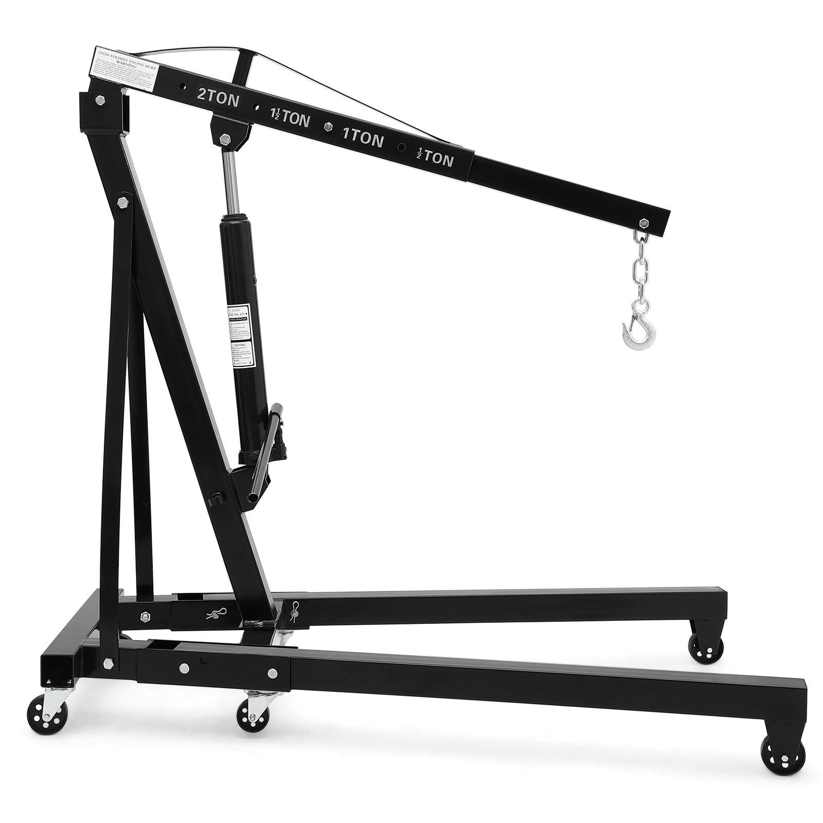 Photo 1 of Hydraulic Engine Hoist 2 Ton, Cherry Picker Shop Crane with 6 Casters and Telescopic Boom, 4400 Lbs Heavy Duty Engine Hoist Crane Lift for Garage, Workshop, Automotive Repair, Black