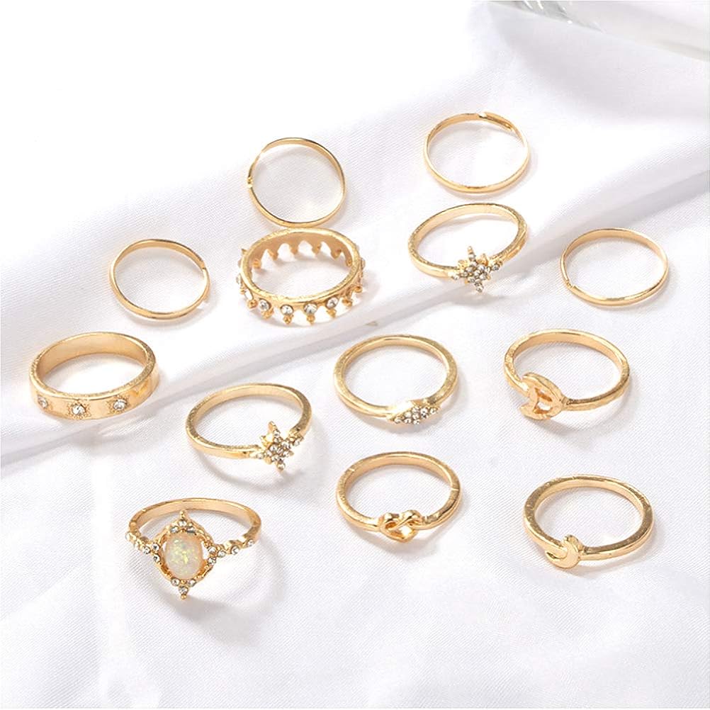 Sither 13 Pcs Women Rings Set Knuckle Rings Gold Bohemian Rings for Girls Vintage Gem Crystal Rings Joint Knot Ring Sets for Teens Party Daily Fesvital Jewelry Gift(style3): Clothing