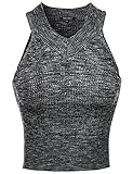 Awesome21 Women's High V-Neck Knitted Crop Top