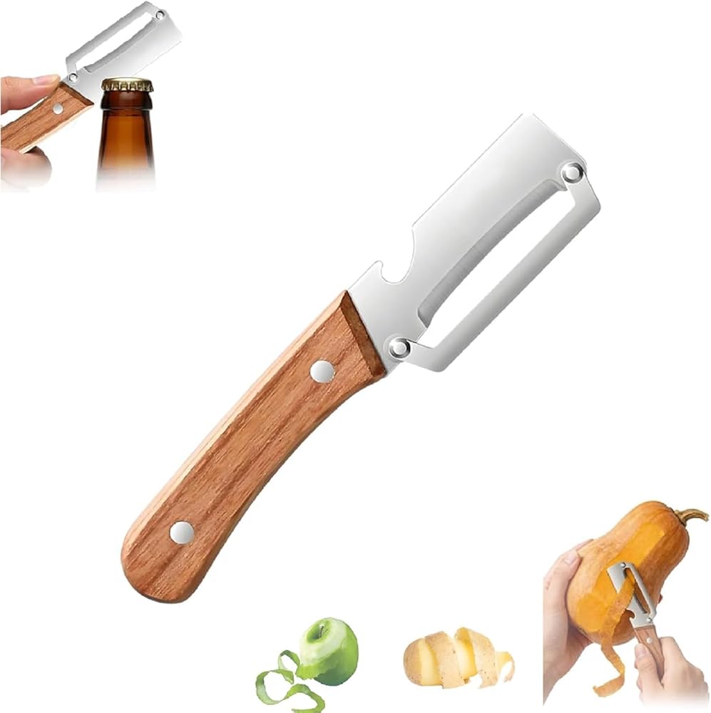 Kitchen Multi-Function Stainless Steel Thickened Fruit Peeler Knife, Ultimate Kitchen Peeler, Wooden Handle Peeler, Multi Fun