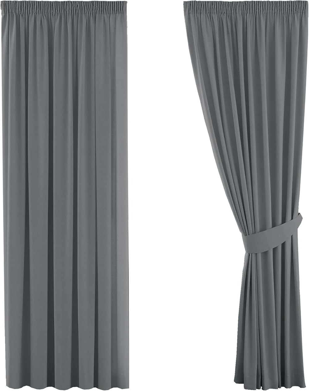 H.Versailtex Blackout Curtains 46x72 Pencil Pleat 2 Panels Tiebacks Dark Grey