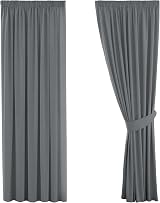 H.Versailtex Blackout Curtains 46x72 Pencil Pleat 2 Panels Tiebacks Dark Grey