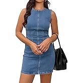 Wenrine Womens Denim Mini Dress Casual Sleeveless Crewneck Summer Jean Tank Dresses