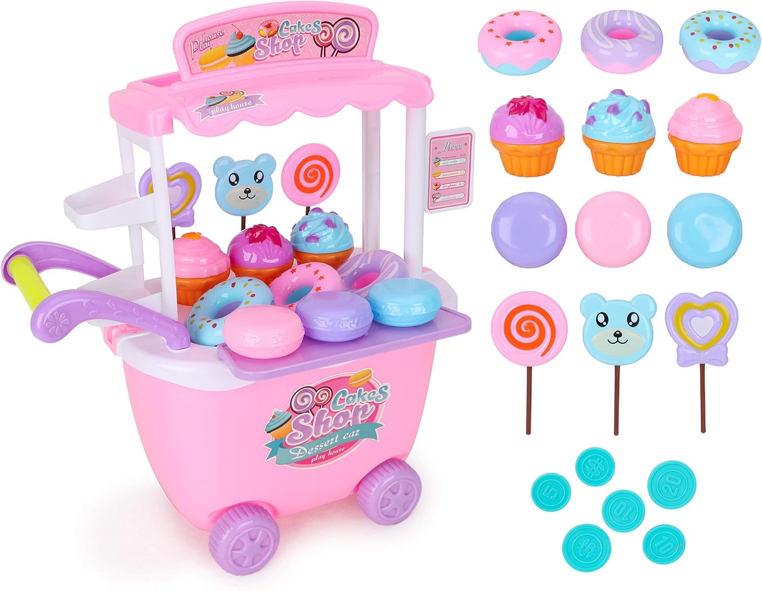 Toyland® 40cm Push Along Cake & Dessert Shop Cart - Pretend Food Playsets
