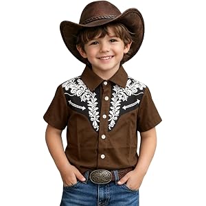 BOUTIKOME Toddler Boys Western Cowboy Shirts Button Down T-Shirt Floral Rodeo Summer Clothes Retro Country Short Sleeve Tee
