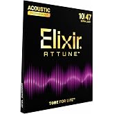 Elixir, ATTUNE Acoustic Guitar Strings, Phosphor Bronze, 6-String, 10-47 | Extra Light 10-47, Phosphor Bronze, Longest-Lasting Crisp and Clear Tone with Natural Feel, 6-String Set
