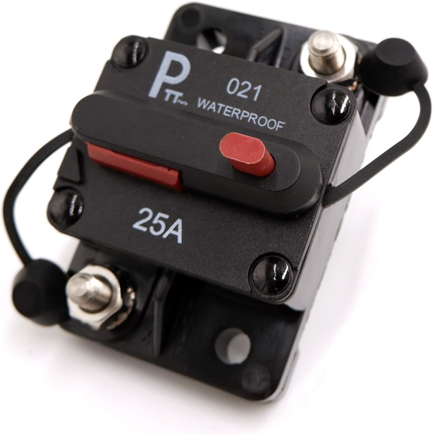 parts PTT 25A IP67 Waterproof Manual Reset Hi-Amp Circuit Breaker 12V-48VDC 1/4'' Stainless Stud Heavy Duty Protection for Car Marine