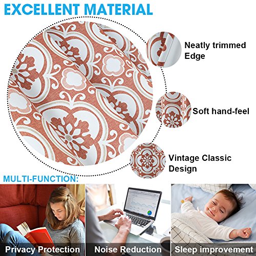 Haperlare Medallion Blackout Curtains,Medallion Print Thermal Insulated Blackout Window Curtains for Bedroom,Medallion/Floral Pattern Grommet Top Curtains - W52 x L63 Inch,2 Panels, Rust Red/Taupe - Thumbnail 3