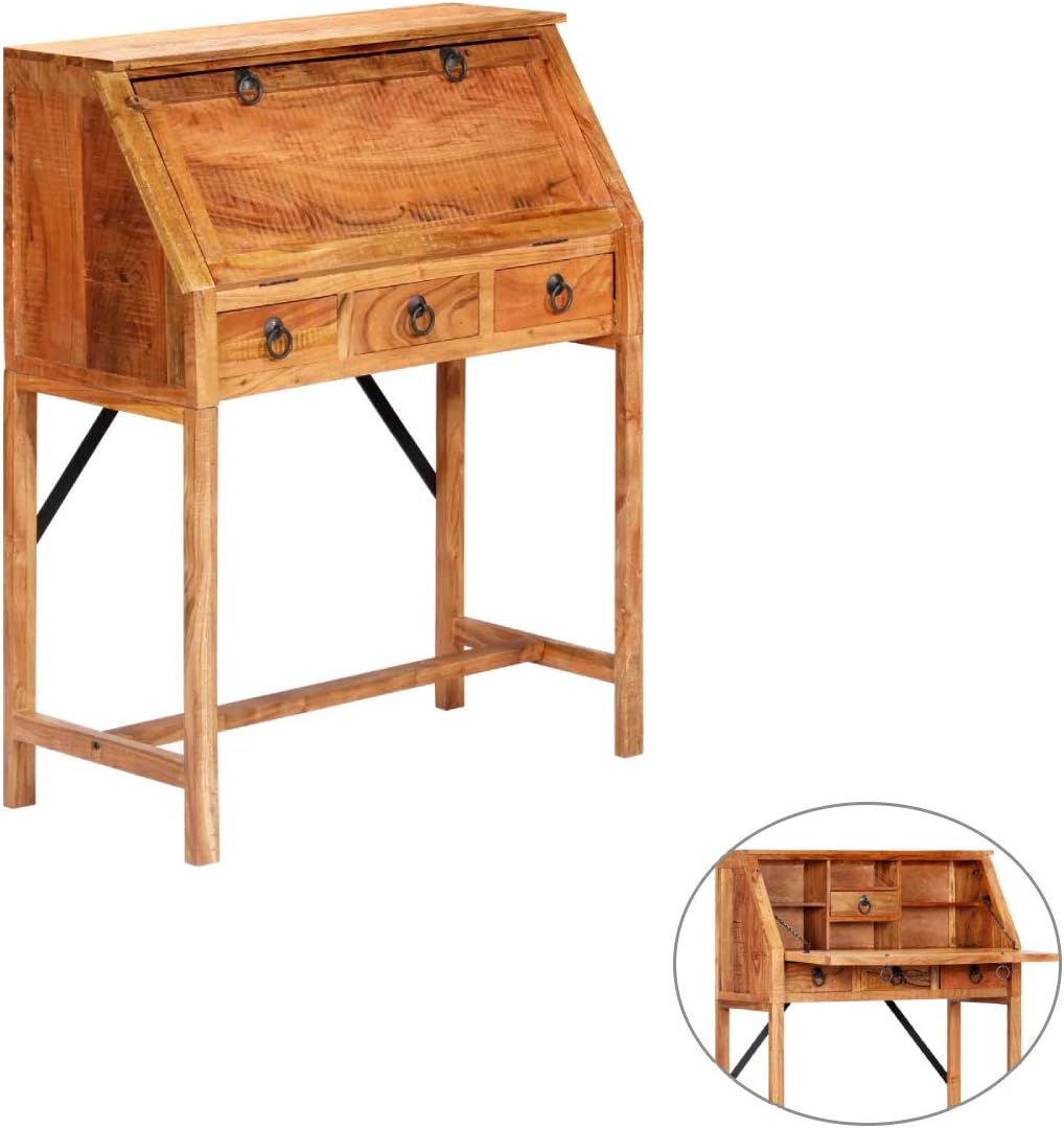 SOULONG Vintage Writing Desk with 4 Drawers, Wooden Writing Desk with
