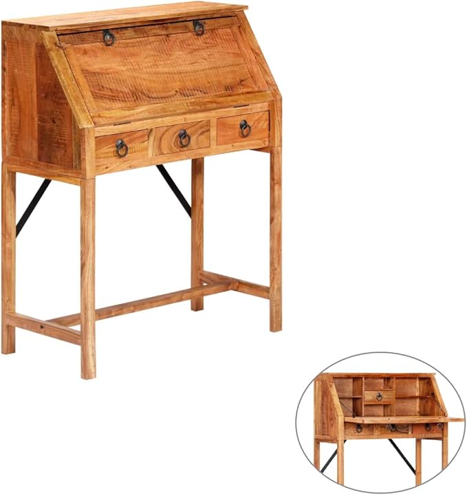 SOULONG Vintage Writing Desk with 4 Drawers, Wooden Writing Desk with Storage, Rustic Writing