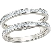 Wuziwen Vintage Princess Ring Enhancer for Women Wedding Band Set 925 Sterling Silver Eternity Rings