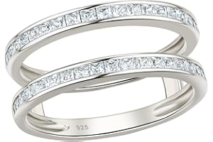 Wuziwen Vintage Princess Ring Enhancer for Women Wedding Band Set 925 Sterling Silver Eternity Rings