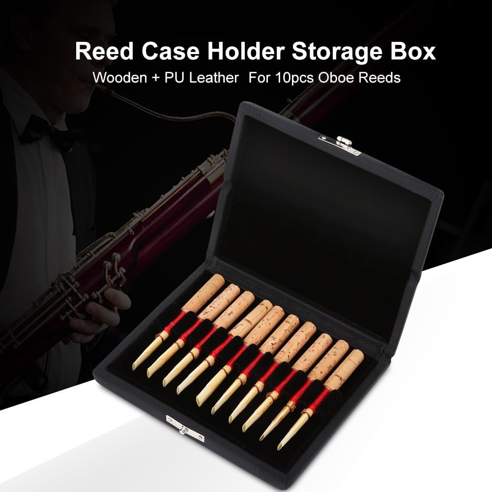 Wood + PU leather cover reed case holder storage box for 10/12 / 20pcs oboe reeds (Pack of 10), One size fits all - Image 4