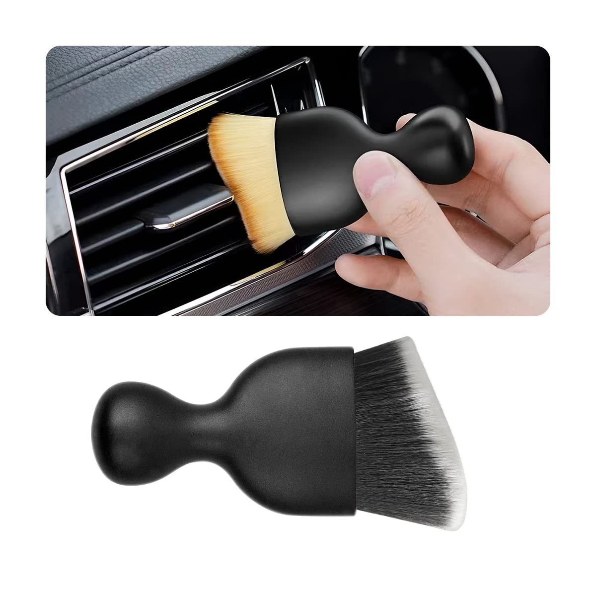 Photo 1 of Blilo Car Interior Detailing Brush, Auto Soft Hair Cleaning Brushes, Curved Dirt Dust Collectors, Removal Tool for Dashboard Air Conditioner Vents Leather, Scratch Free (Black/White/1PCS)