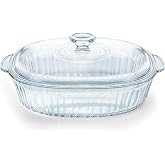 Luvan 2.8L/3Qt Glass Casserole Dish with Lid, Ribbed Oval Glass Baking Dish for Oven &amp; Microwave, Clear Lead-Free Covered Casserole Cookware, Versatile Deep Glasses Food Container for Baking, Cooking