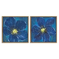 2 Piece Framed Canvas Wall Art Beautiful Blue Flower Canvas Prints Home Artwork Decoration for Living Room,Bedroom - 16