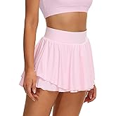 UrKeuf Women's Athletic Tennis Skirts with Pockets 13in Ruffle Golf Running Workout Ice Silk Flowy Skorts with Sports Shorts
