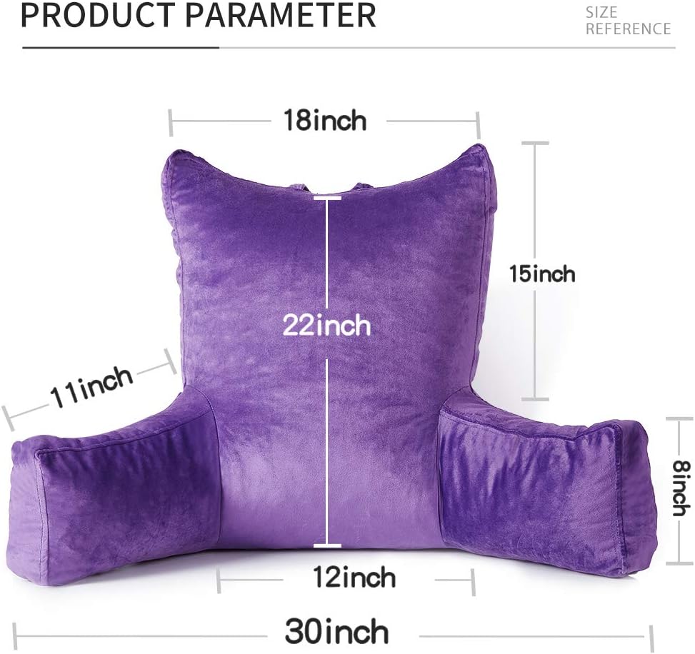 Neustern Reading Pillow with Arms, Premium Shredded Memory Foam TV Backrest with Washable Cover (22 inches, Noble Purple): Kitchen & Dining