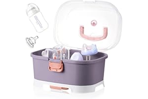 SERLIUM Baby Bottle Holder, Portable Large Capacity Toddler Bottles Storage Box with Lid Cover Anti-Dust Protection and Cutlery Storage Baby Bottle Drying Rack for Baby at Home Kitchen Travel Outdoors(3#)