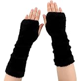 JJUNW 1 Pc Fur Arm Warmers, Black Fingerless Gloves Women, Long Hairy Gloves for The Wrist for Arm Warmth, Fingerless Gloves