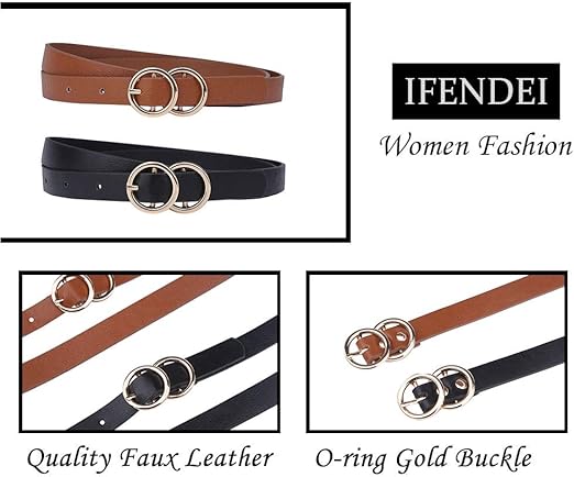 Ifendei Womens Leather Belt With Gold Double O Ring Buckle For Jeans Accessories Women Ifendei Womens Leather Belt With Gold Double O Ring Buckle For Jeans Accessories Women