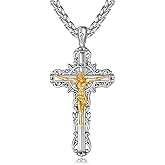F4DEDAN 925 Sterling Silver Cross Crucifix Pendant Necklace for Men Women Saint Medal Christian Religious Necklace for Men