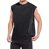 Wrenpies Sleeveless Muscle Cut Off Shirts for Men Gym Workout Running Beach Tank Tops Acid Wash Cotton Tshirt Loose Fit Tees