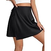 LYANER Women's Tie Side Wrap High Waist Ruffle A Line Elegant Mini Skirt