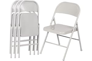 VECELO Metal Frame Steel Folding Mounted Chairs with Triple Braced & Double Hinged Back for Home Office,350-Pound Capacity,Gr