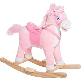 Qaba Kids Ride on Rocking Horse with Realistic Sounds for 3 Years Old | Toddler Plush Toy, Swinging Tail