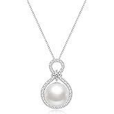 BAMIKI Round Pearl Pendant Necklace, Blue Black Pink Purple Golden Cultured Pearls 10-11mm, S925 Sterling Silver Infinity Necklaces with 18+2In Adjustable Chain, Elegant Jewelry Gifts for Women