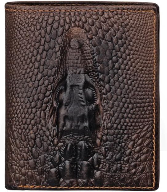 Mens Brown Wallet with Credit Card Holder Crocodile Pattern Vertical
