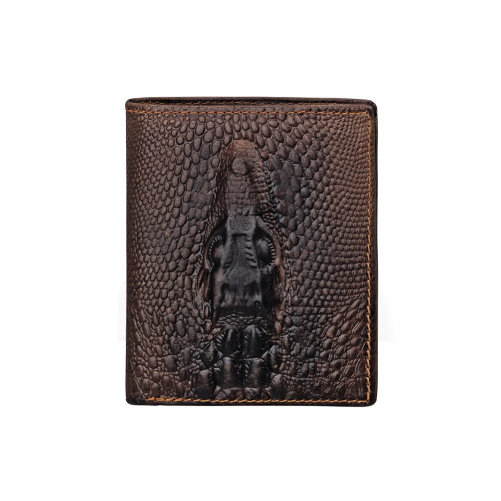 Mens Brown Wallet with Credit Card Holder Crocodile Pattern Vertical