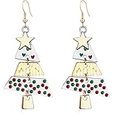 QUSIJIA 2 Pairs Classic Enamel Christmas Dangle Stud Earrings Holiday Party Drop Earrings for Women Gifts