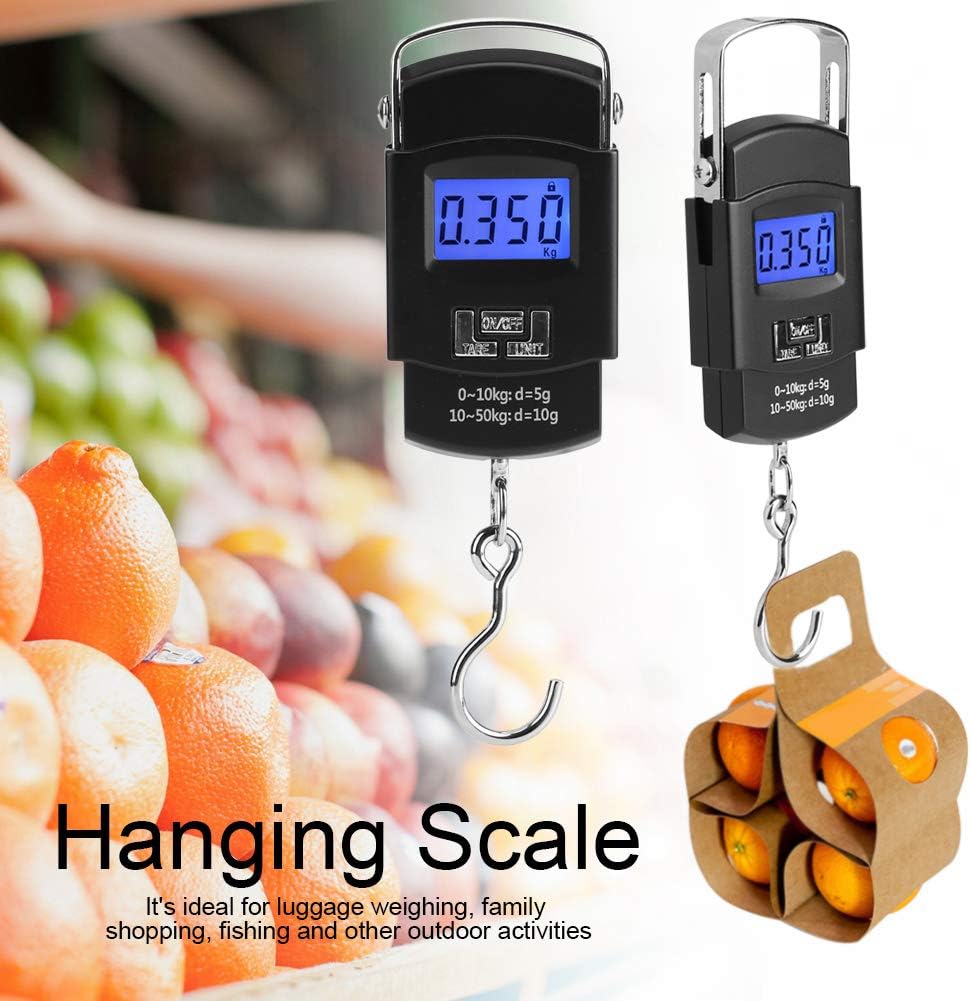 Garsent 50kg LCD Digital Hanging Luggage Scale, Electronic Mini Pocket Fishing Hook Scales, Black, ABS with Metal - Image 4